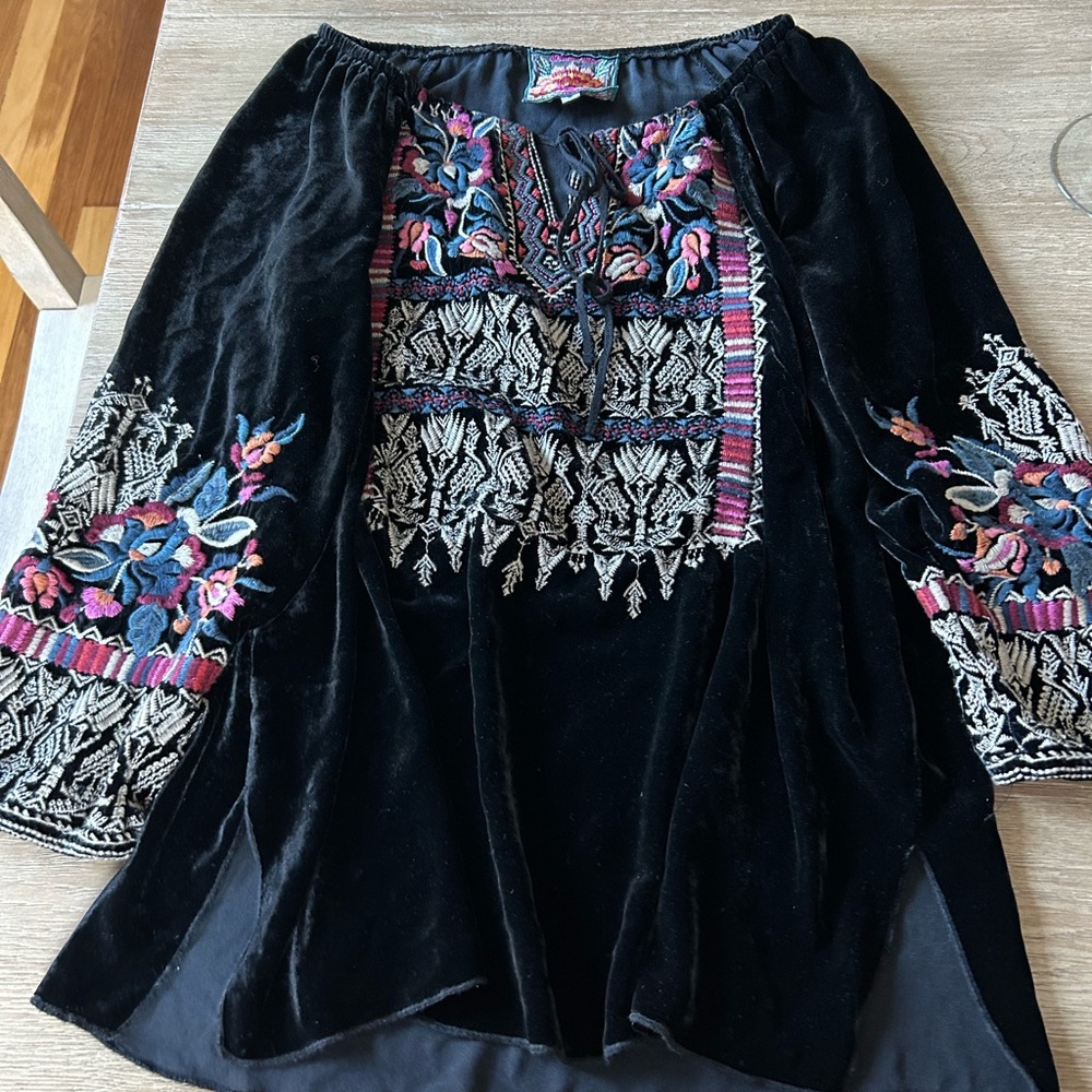 Johnny Was velvet black three quarter length top- so gorgeous!
